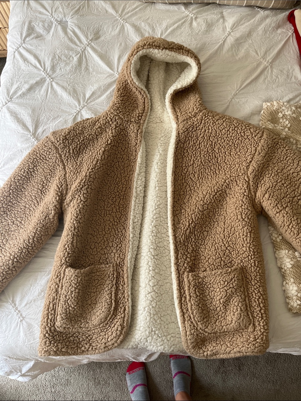 Cozy Hooded Sherpa Jacket - Cream Trim